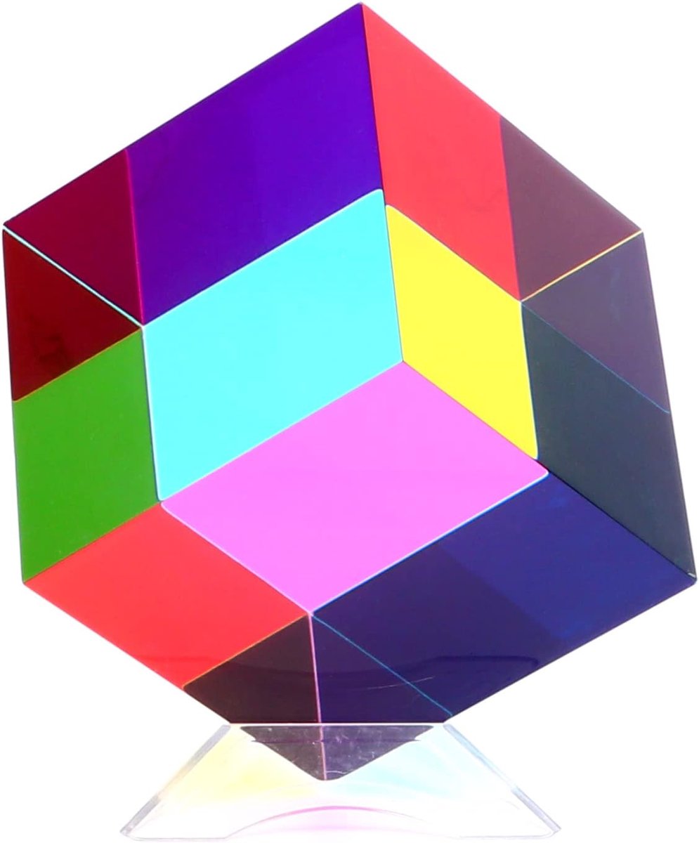 iKeelo Color Cube (50 mm) met Standaard, Magische Verfkubus, Prisma, Fysisch Speelgoed Voor Huis of Kantoor Decoratie