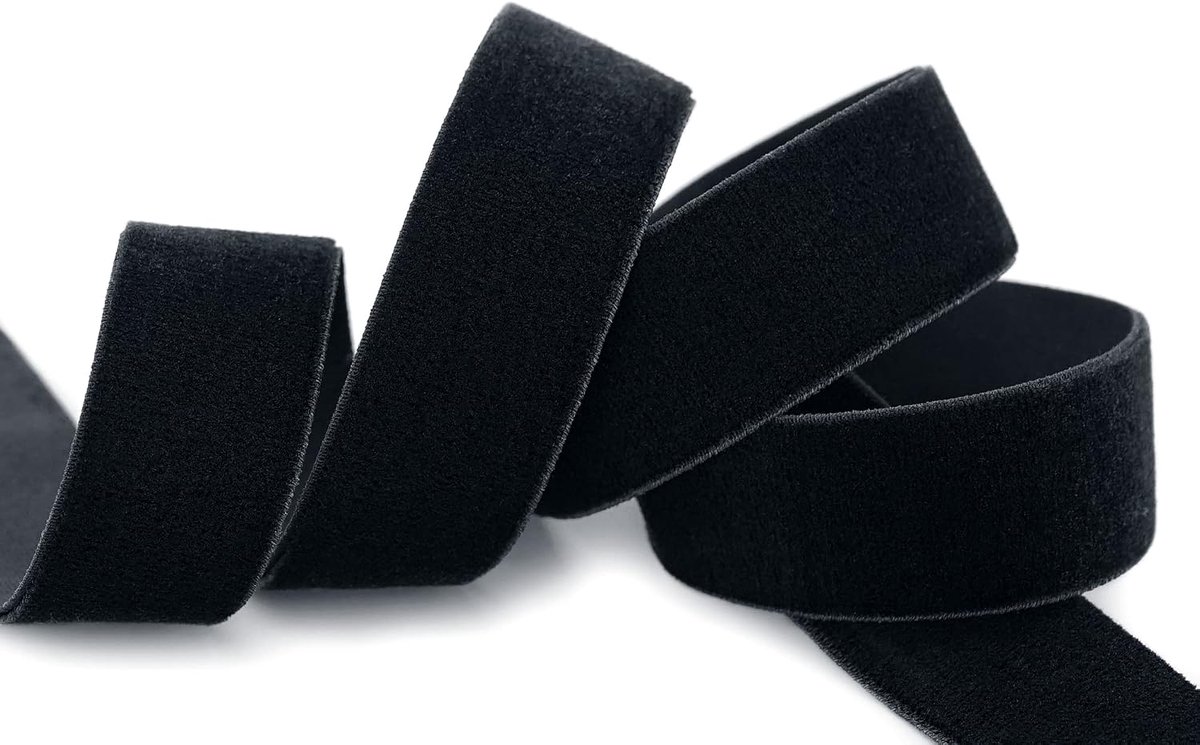 3 m x 22 mm elastische fluwelen band zwart (725) stretch velours extreem rekbaar eenzijdig fluweel 20% elastaan om te naaien