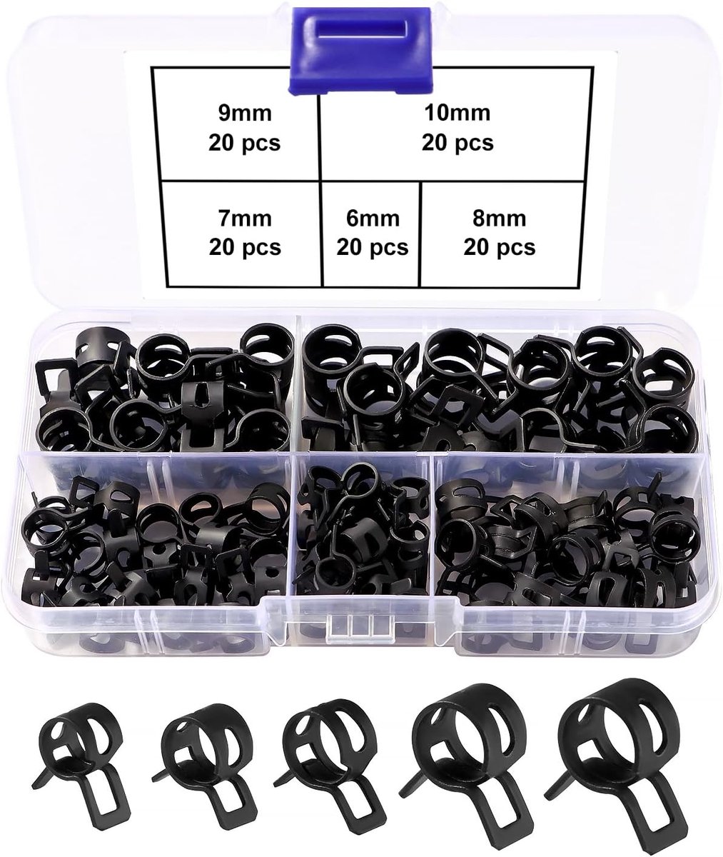 Veerklemmen Set, Brandstofleidingslangklemmen, Benzineslangklemmen, Waterleiding luchtslang Siliconen Vacuümslangklem, Zwart