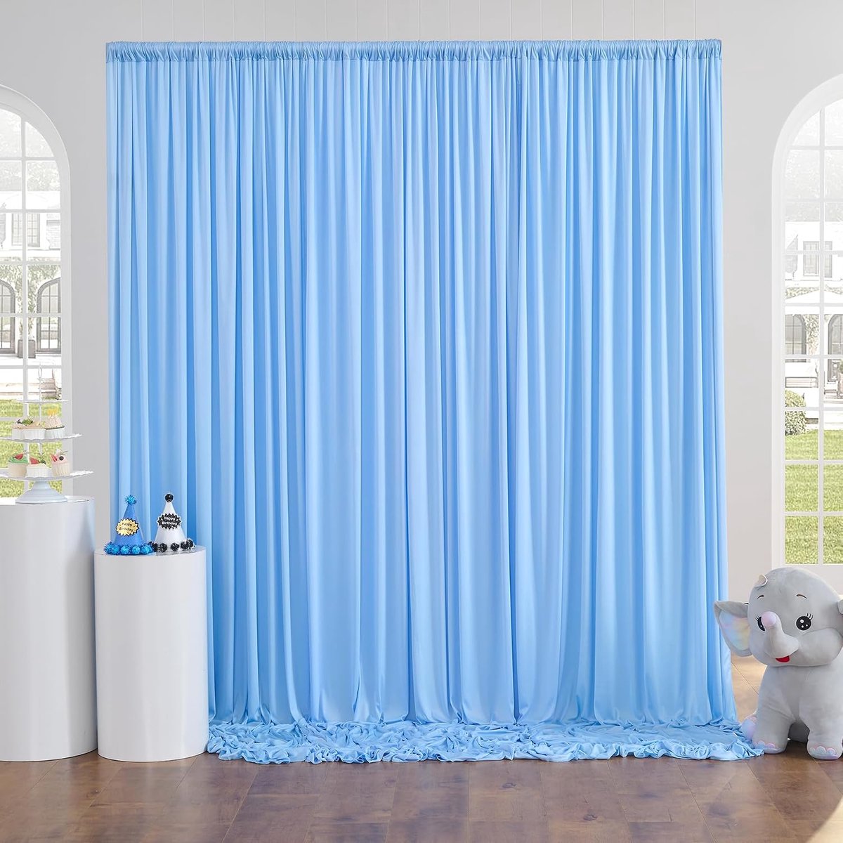 Blauw achtergrondgordijn, 2 stuks, 150 cm x 300 cm, polyester schaduwdoek voor bruiloften, verjaardagen, feesten, Kerstmis, Nieuwjaar, fotomuren enz.