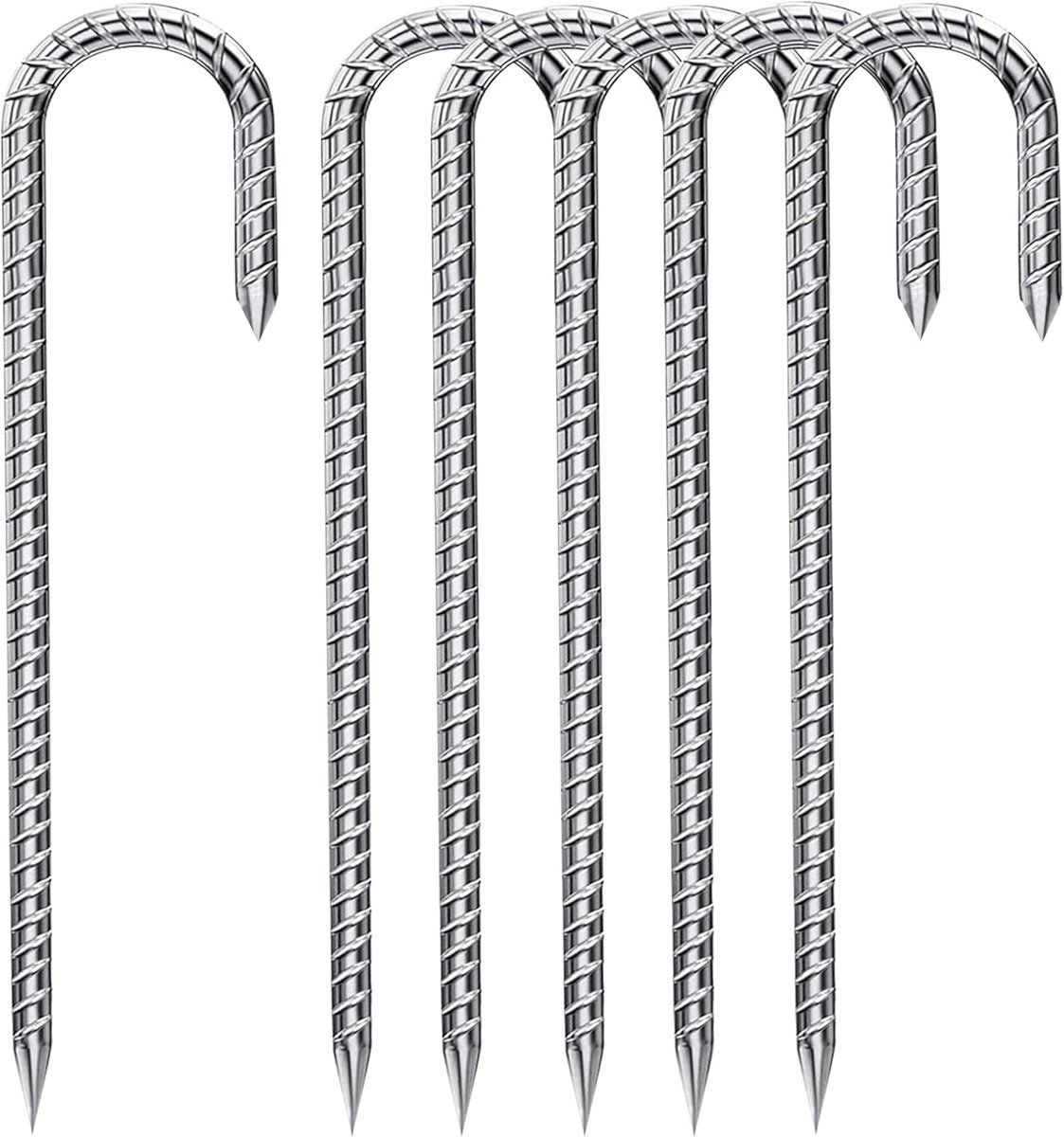 grondanker, 30 cm grondpalen, verzinkt staal grondanker, trampoline, wapeningsstaaf,tuinpalen, campingtent, haringen (zilver J, 6 stuks)