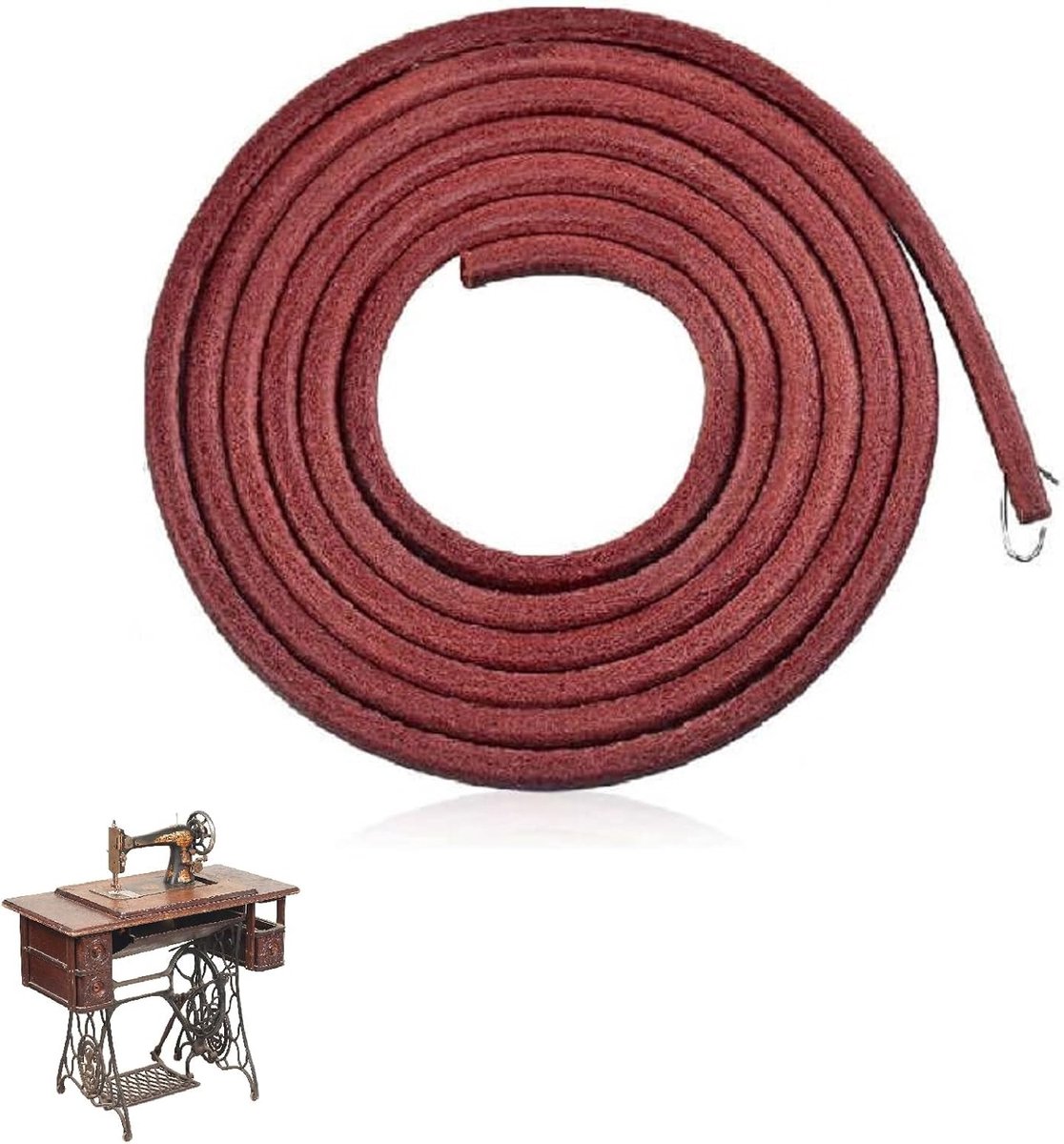 naaimachine riem, lederen riem naaimachine, naaimachine riem, 183 cm ronde lederen aandrijfriem met 1 haak lederen band naaimachineriem voor vintage home pedaal huis type naaimachine Ø5mm