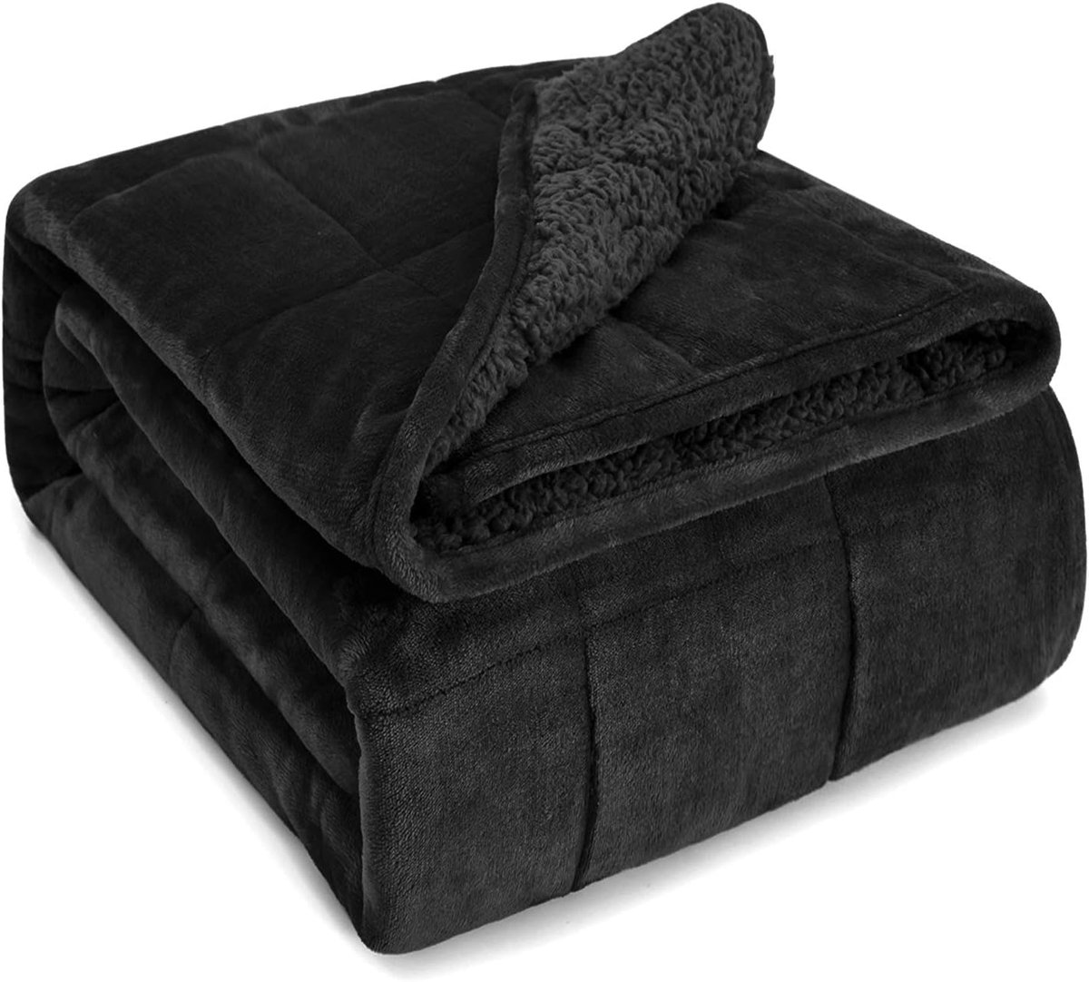 Verzwaringsdeken 7kg zwart 150x200cm | Sherpa omkeerbaar, queen-size, ideaal voor diepe slaap, extra warm, behaaglijk en wollig, wasbaar