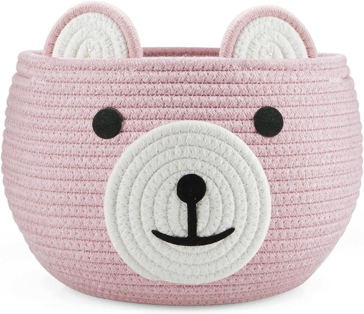 babymand, baby geschenkmand kinderkamer wasorganizer met schattig beer ontwerp voor opslag baby pasgeboren benodigdheden, luier caddy met handvat (roze)