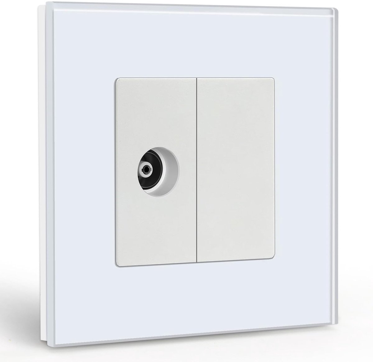 Wandstopcontact EU Standaard 1/2 TV Antenne Coaxiaal Stopcontact inbouw en 1/2 Blanco Paneel met Glas Frame Wit 86mm