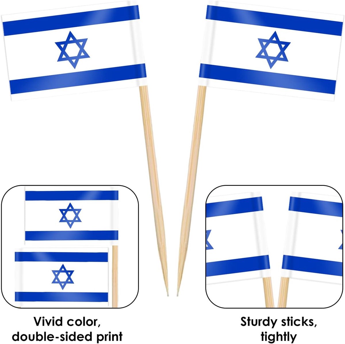 100/200 stuks Israël tandenstokers vlaggen taarttoppers, Israël cocktailstick vlag voor sandwich voedsel cupcake toppers tafelgerei World Cup feestartikelen pub koninklijk evenement decoratie