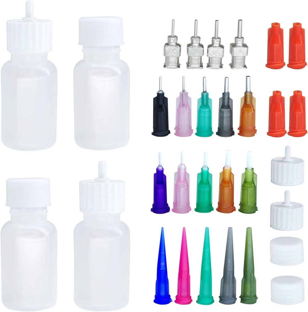 precisie-applicator, doe-het-zelf JAC-fles voor henna-set | Lijmapplicatieflessen, 4 stuks, 28 ml, fles met 4 afsluitdoppen en 16 naaldpunten