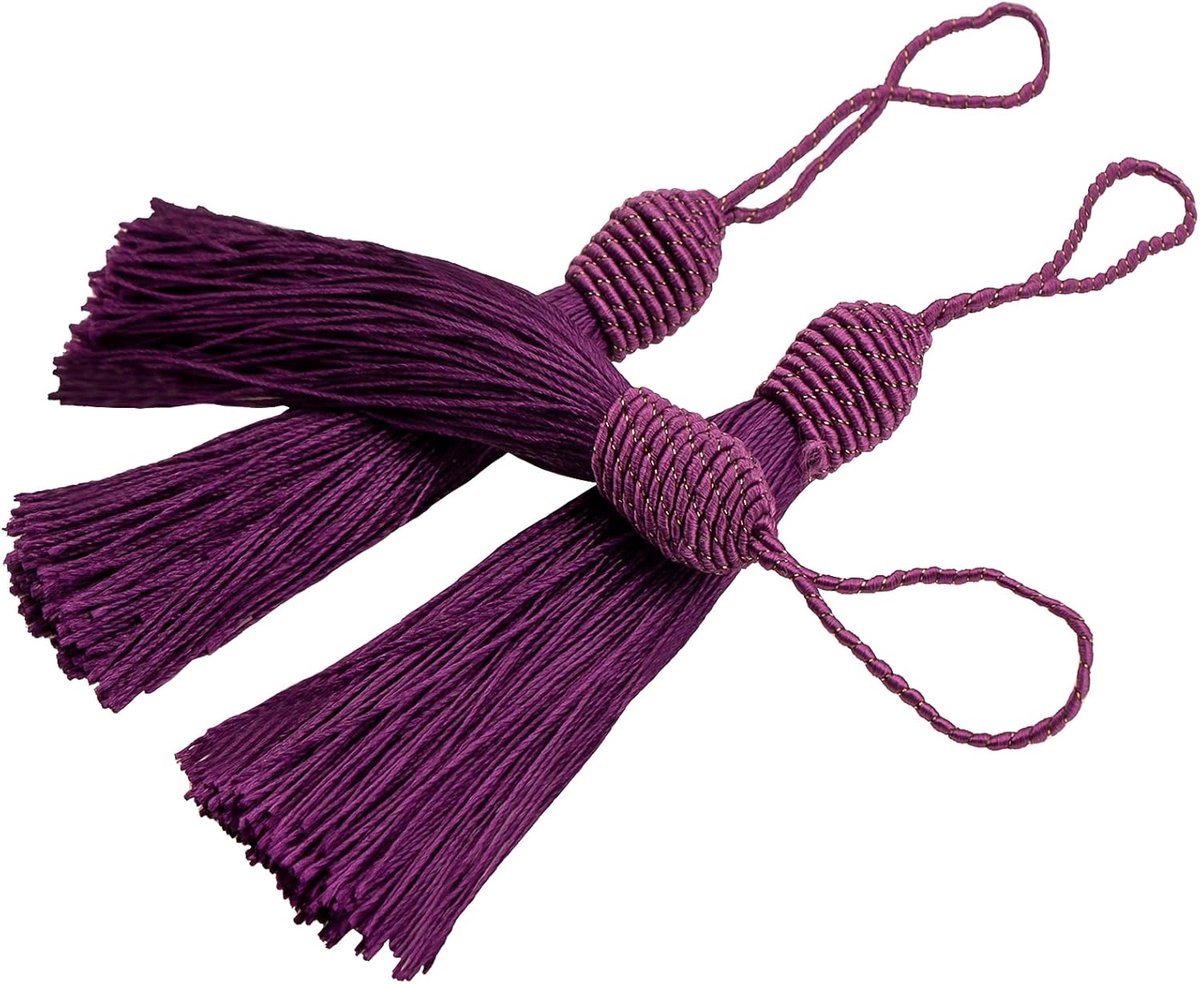 Bladwijzer Kwasten 20 Stks 15 cm/6 Inch Donkerpaarse Kwasten met Ananas Hoofd Naaien Kwasten Zijdeachtige Floss Mini Craft Kwasten met Snoerlus voor Sleutelhanger Oorbel Sieraden Diy Craft