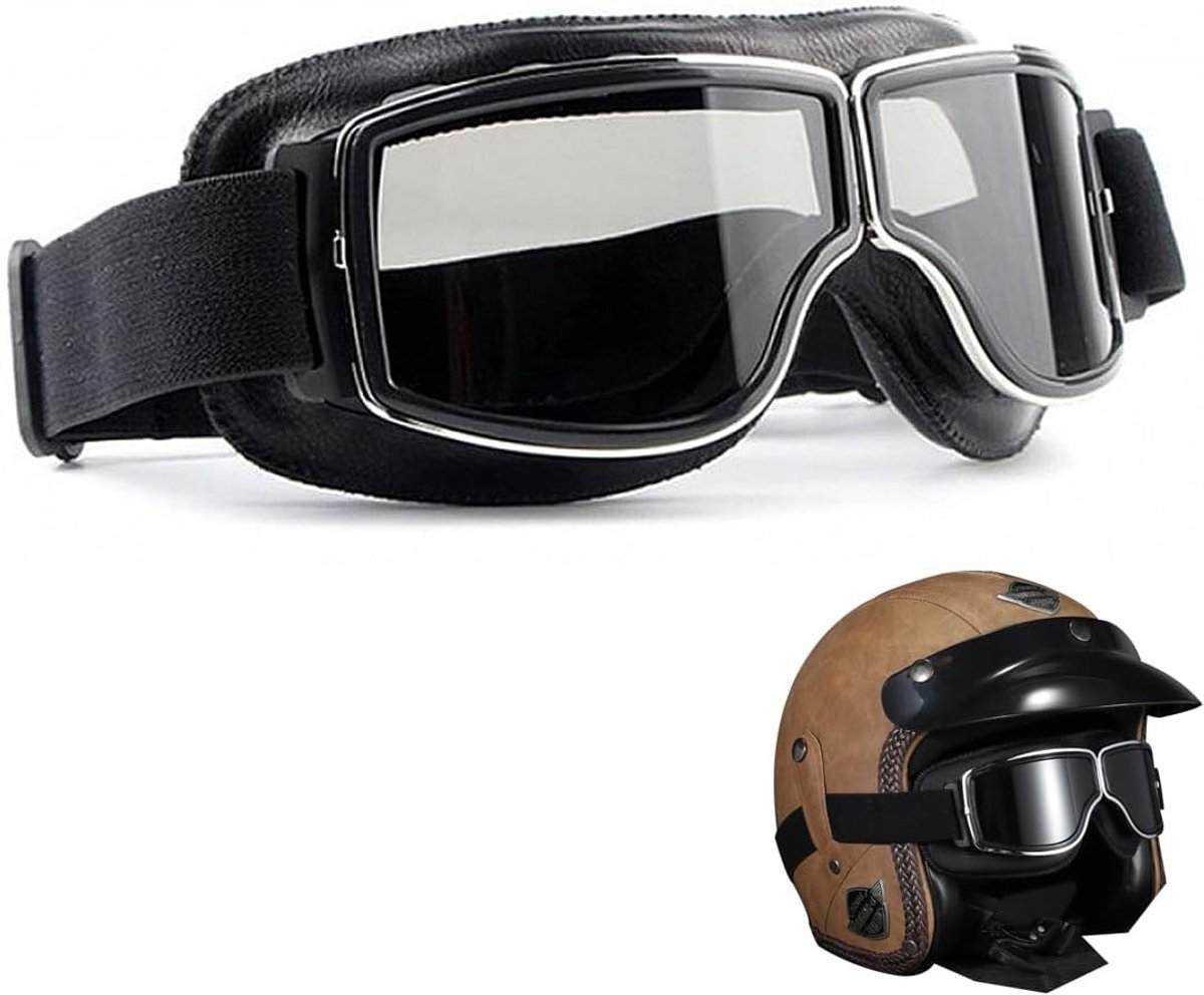beschermende lens, fietsbril, retro, sport, bril, winddicht, stofdicht, motorbril, PU-leer, voor outdoorfietsen, skiën, racen op de weg