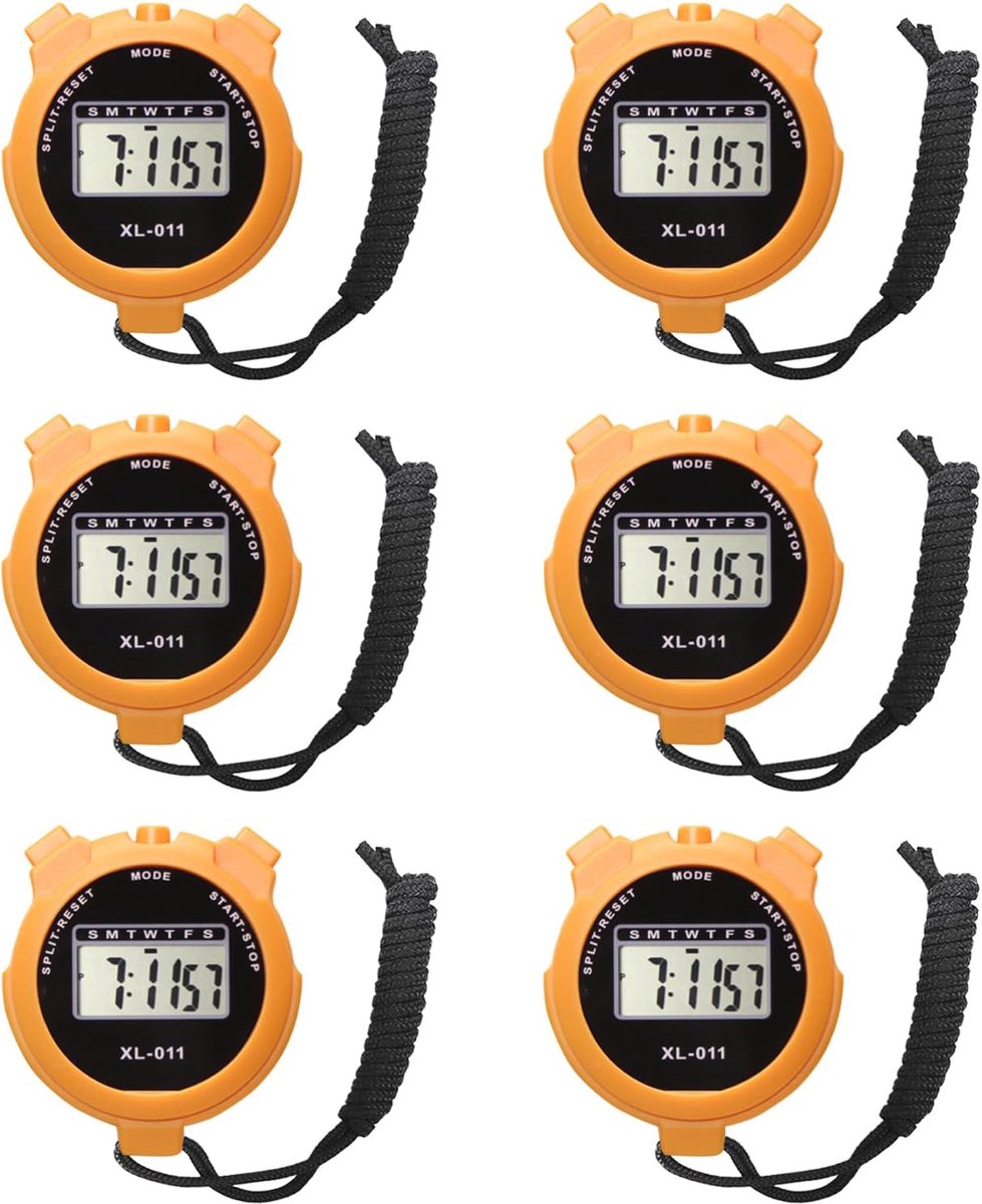 6-pack multifunctionele elektronische digitale sport stopwatch timer, groot display met datum/tijd en alarmfunctie, sportcoaches, fitnesscoaches en scheidsrechters