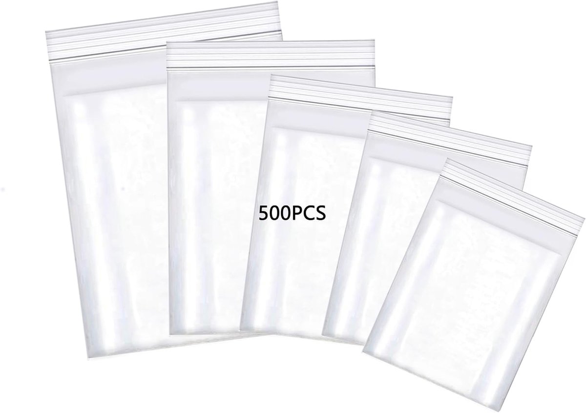 Zakjes, set met ritssluiting, 500stuks 160µ, polyester zak, afsluitzakken, 4X6cm, 6X9cm, 7X10cm, 8X12cm, 10X15cm