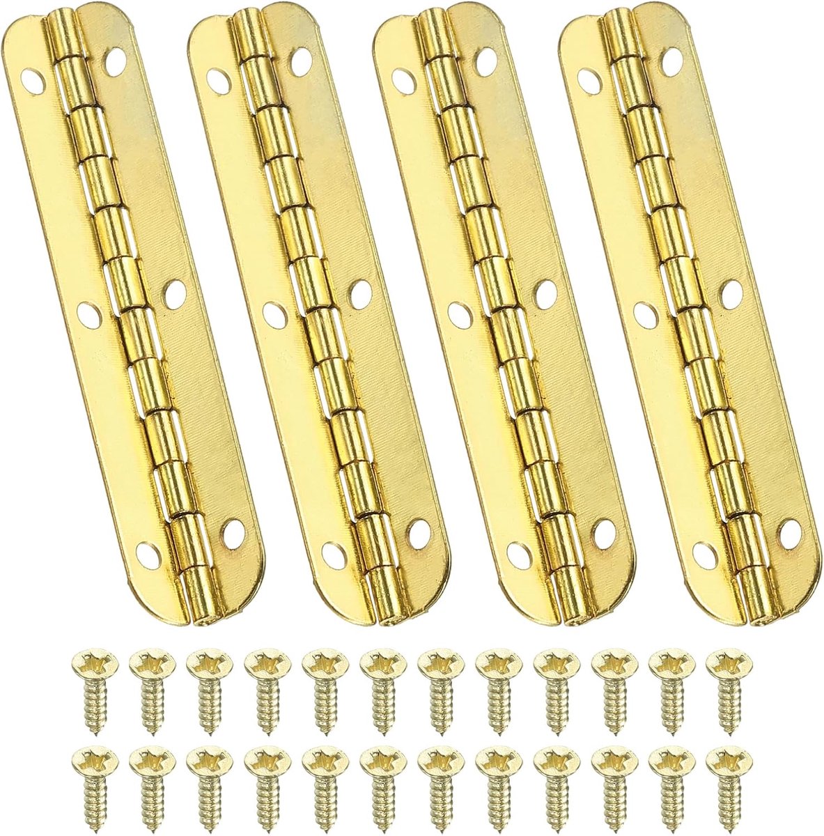 Klein pianoscharnier 6,6 cm x 1,5 cm, 4 stuks mini 90-graden sieradendoos scharnieren met schroef voor sieraden, houten kisten, goud