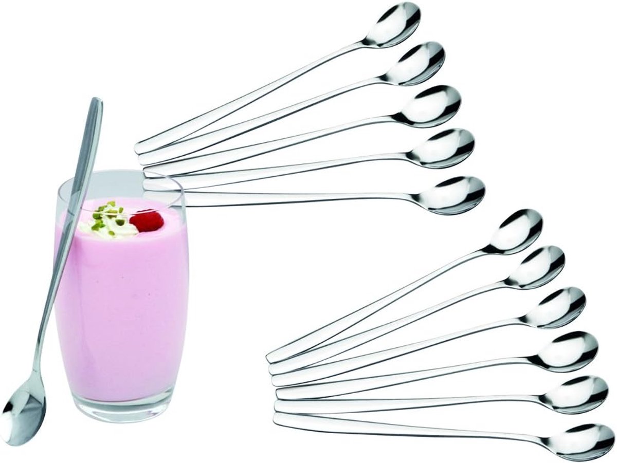 chg 9895-02 12-delige set longdrinklepels van roestvrij staal, elk 19 cm lang