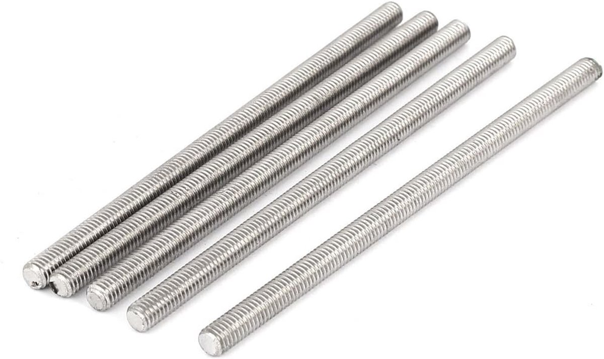 sourcingmap M6x120mm 304 roestvrij staal volledig mannelijke schroefdraad staaf Studs Zilver Tone 5 Stks