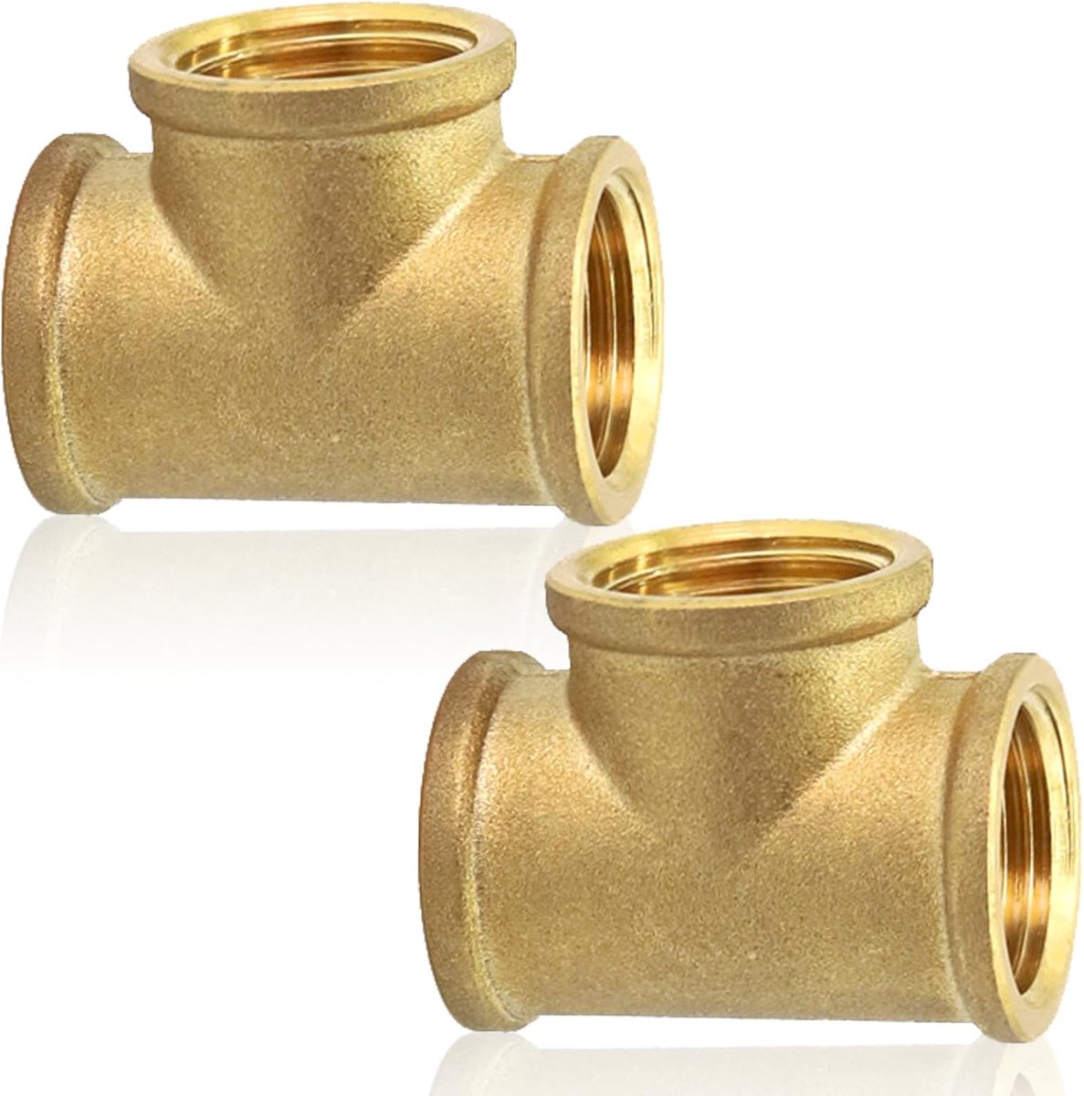 2 stuks 90° messing T-stuk - G3/4" (diameter 24 mm) - DN20 binnendraad - 3-weg T-schroefdraadaansluiting voor drinkwater | T-stuk DN20 3/4 inch messing IG x IG x IG, schroefdraadaansluiting, 3-weg T-aansluiting voor drinkwater