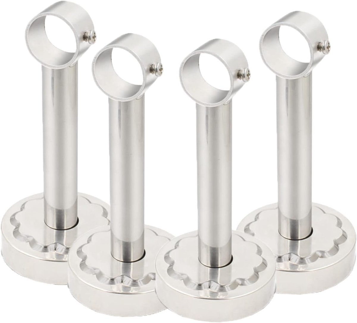 Set van 4 gordijnhouders, roestvrij staal, plafondhouder, gordijnstang, garderobebuis, railhouder, wandmontage, douchegordijn, ophangstang, stang, pool, steundrager met schroeven