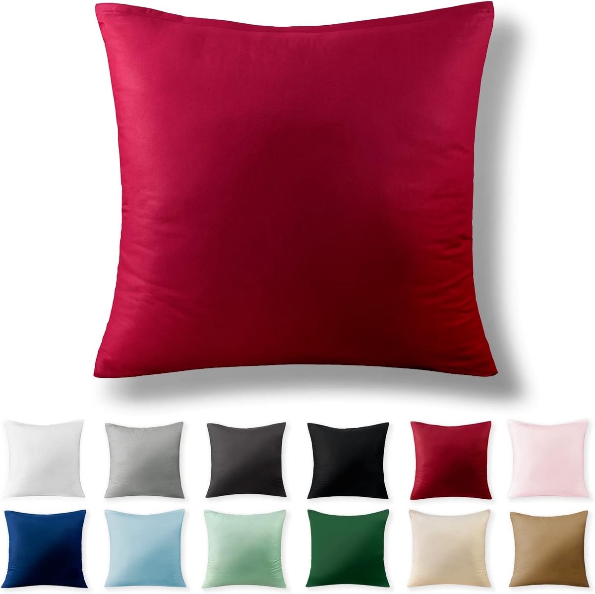 100% katoen renforcé kussensloop - 40 x 40 cm - met YKK-ritssluiting - Hypoallergeen zonder chemische stoffen - Rood