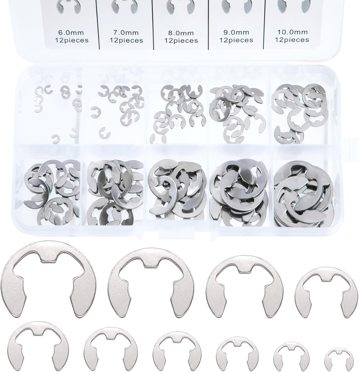 ring van roestvrij staal, 120 stuks externe borgring, snap kit, M1,5-M10 assortiment Circlip met opbergdoos, voor de groef van de machine-as
