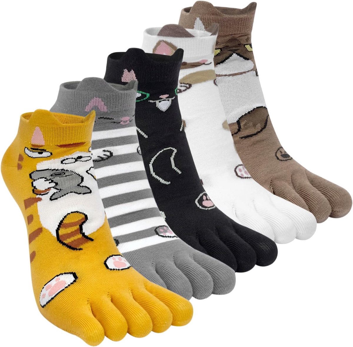 Sokken Katoenen sokken met vijf vingers Korte sokken Enkelsokken Leuke kleurrijke dierenfruitpatroon Sneakersokken Nieuwe sportsokken met tenen Enkele maat: 35-40/5 paar