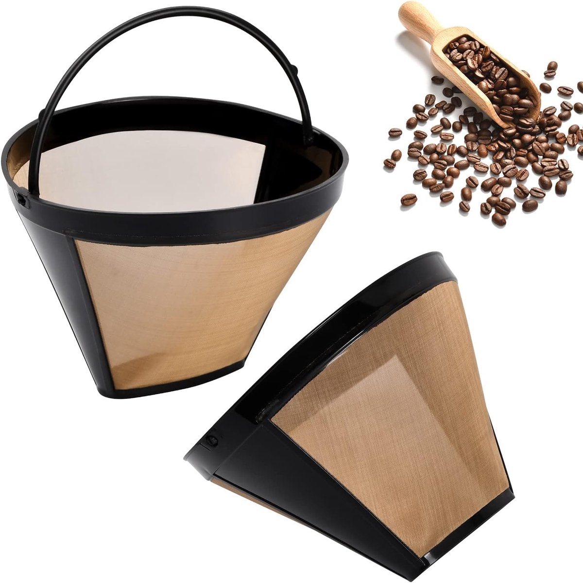 Herbruikbare koffiefilters filters voor koffienet, universeel, permanent, roestvrij staal met handvat voor Amerikaanse koffiezetapparaten