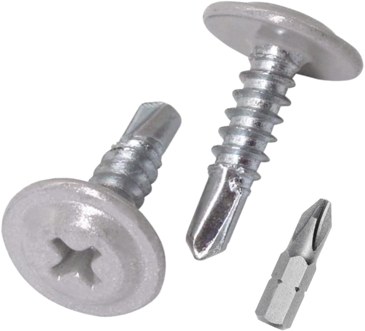 (Pack van 50 stuks) Geschilderd 4,2 x 16 mm Zelfborende Schroeven, Phillips Gemodificeerde Truss Head, Plaatwerk Schroef, Wafelkop (50, Wit Aluminium RAL 9006)