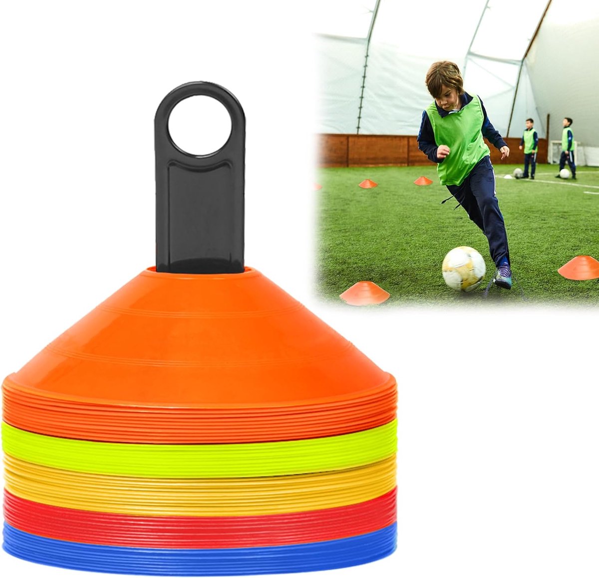 50 stuks markeringshoedjes, voetbalhoedjes, set markeringsplaten, trainingshulp voor voetbalaccessoires, slalom, trainingsaccessoires, coördinatie