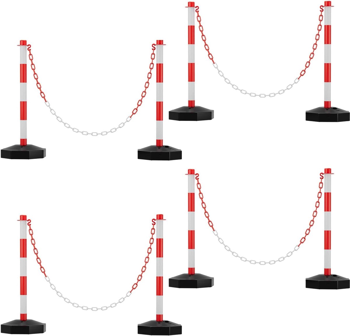 8 x afsluitpalen, kettingpalen van 1,4 m kunststof afsluitkettingen rood en wit, pollenvoet kan 3,5 kg water en zand, slotpalen voor parkeerplaats, garage, oprit, poort