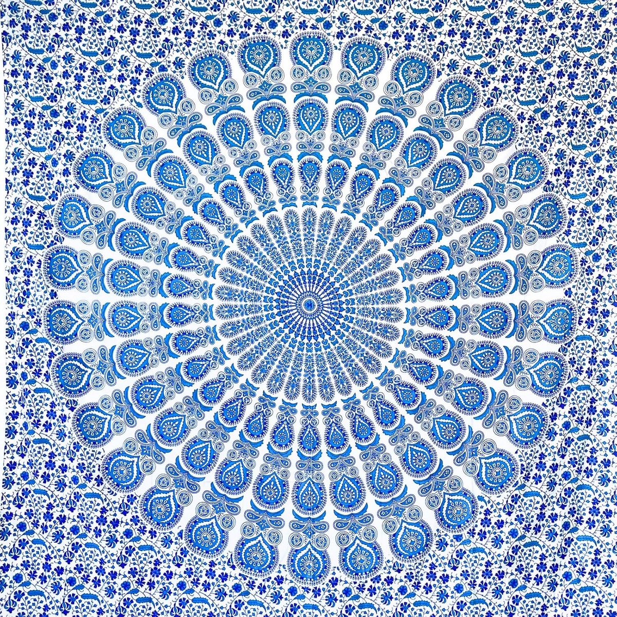 Mandala Tapestry Muur Opknoping - Muurschildering 100% Katoen - Boheemse Stof Wandtapijt en Indiaas Wandtapijt voor Slaapkamer Esthetisch - Wit en Blauw, 135x210 cm