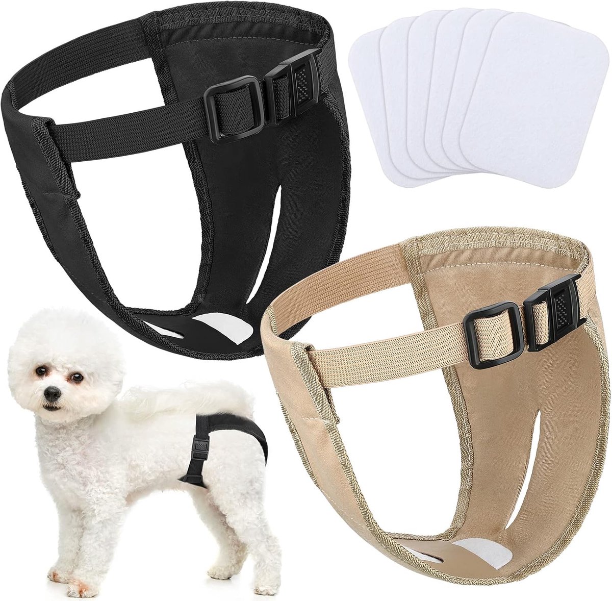 Set van 2 loopsheidsbroeken voor teven, wasbare beschermbroeken, herbruikbare hondenluiers, hondenbroek met 6 damesverband, verstelbare beschermingsbroek voor vrouwtjes, honden, loopsheid (M)