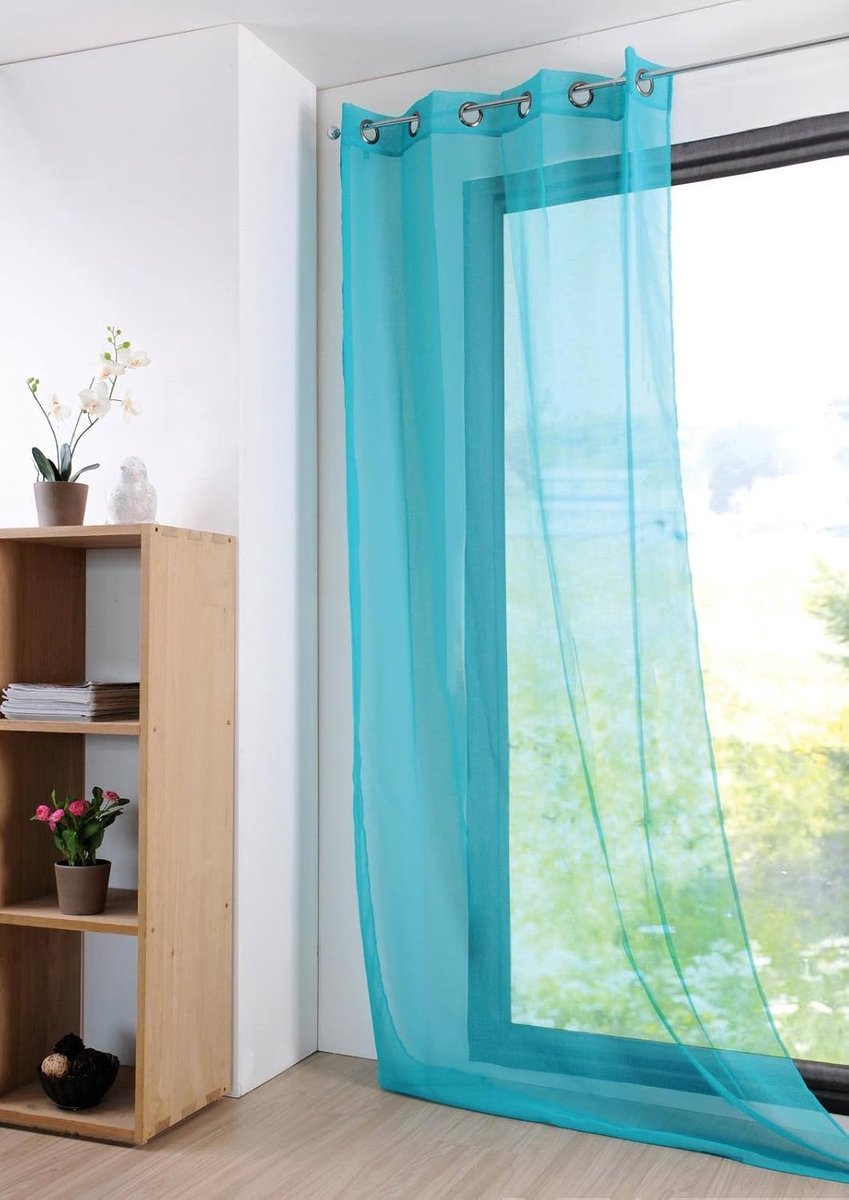 Gordijn gezandstraald 135 x 260 cm Monna blauw turquoise