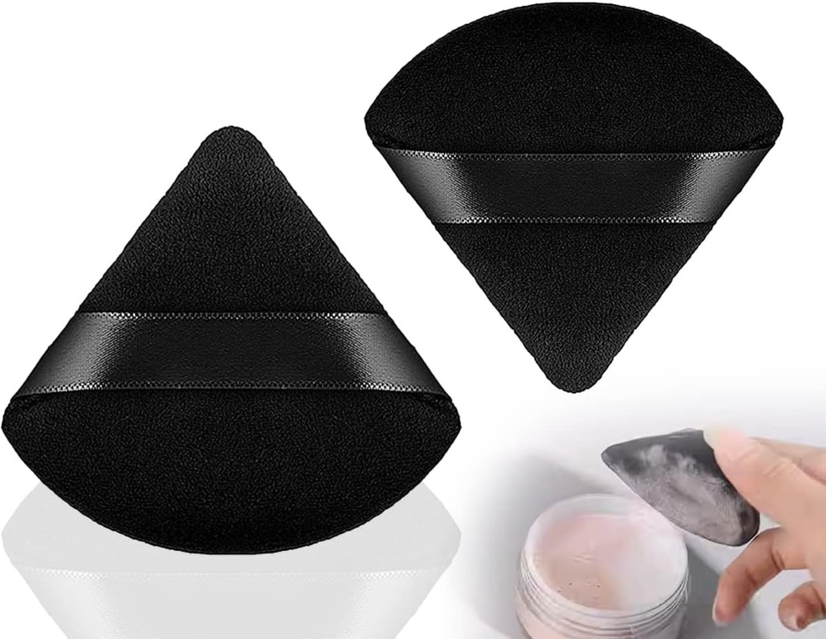 2 stuks poederkwast, zwarte driehoekige poederkwast, make-up spons, driehoekige make-up poederkwast voor los poeder, zacht lichaam, cosmetische foundation