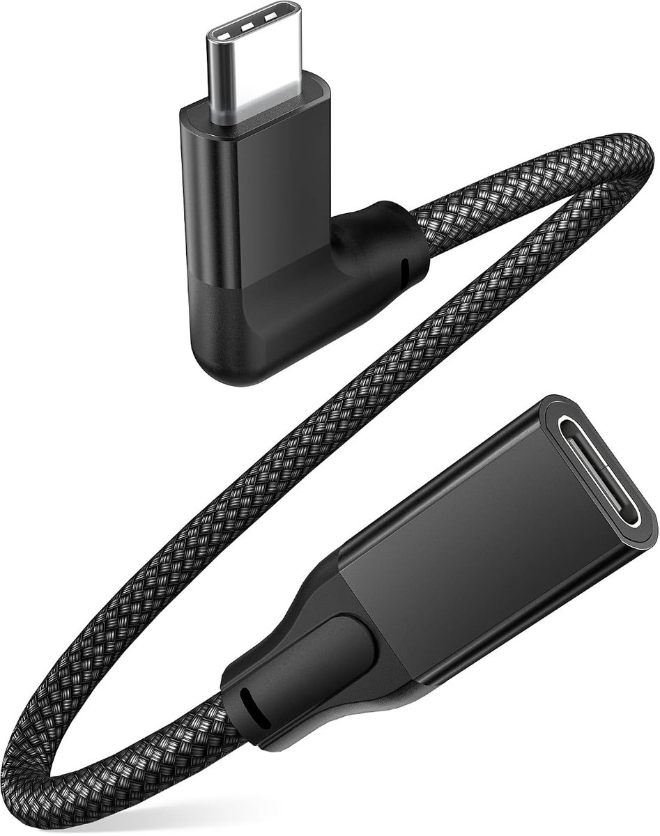 USB C Verlengkabel 0.2M,90 Graden Vrouwelijk naar Mannelijk Kabel | Haakse Type C 40Gbps,Thunderbolt 3 Adapter Verlengkabel voor MacBook Pro,iPhone 17e 17 Pro,iPad Air Mini 7,Galaxy S26