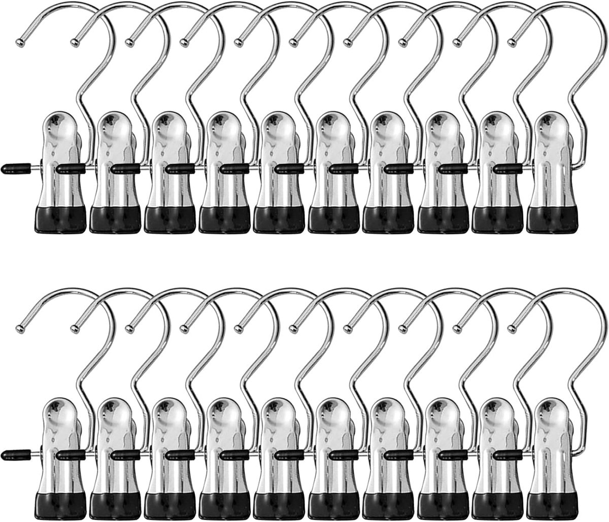 Wasknijpers, cliphaken, draagbare wasknijpers, 360° wasknijpers, kledinghangers, metalen haken met tang, voor broeken, schoenen, handdoeken