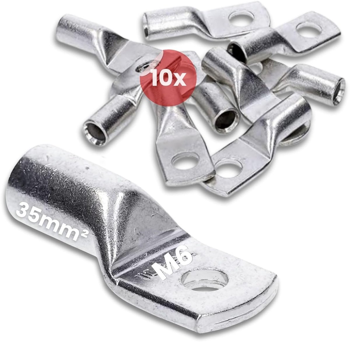 10x Buiskabelschoen 35 mm² M6 - Krimpkabelschoenen van Koper | Vertinde perskabelschoenen volgens DIN EN 13600 voor auto, zonne-energie en industrie. Zonder kijkgat, 10 stuks.