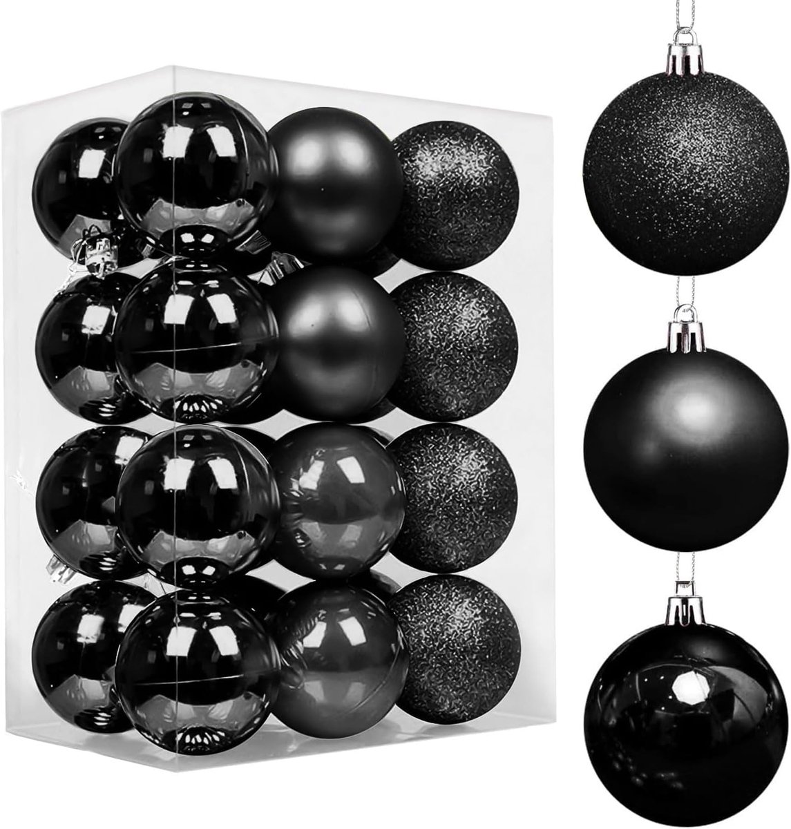 Kerstbal Ornamenten, 60mm/24 stuks onbreekbare hangende ballen voor kerstboom decoraties, bruiloft, thuis festival decoraties (zwart)
