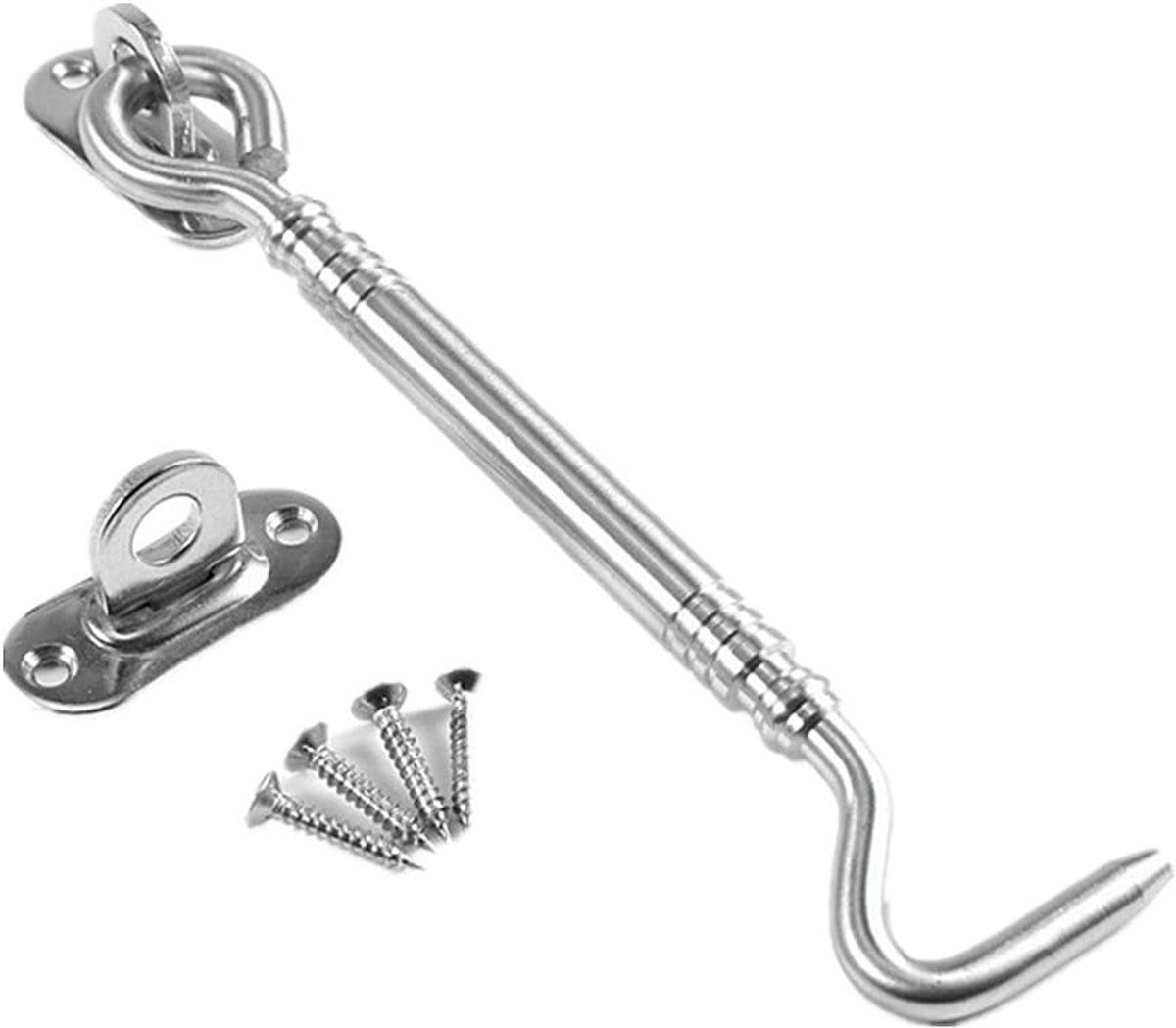 byou Cabin Hook, Hook and Eye Stainless Steel Holder Multi-Purpose for Shed Gate Garage Door Windows Cabin 6inch