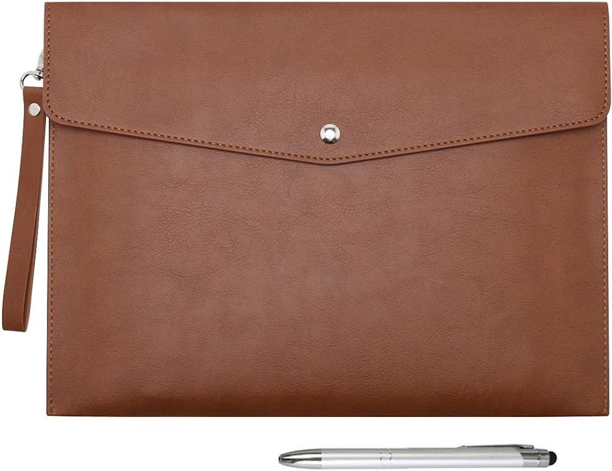 A4 Faux Lederen Envelop Documenten Multifunctionele Mappen Briefpapier Tas -Portfolio Bestand voor Papier Brief Briefpapier Organizer en Tablet Case PC Mouw (Koffie)