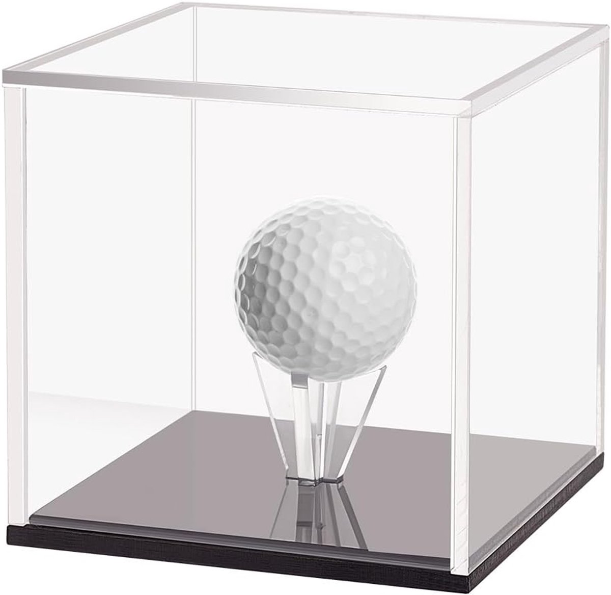 Acryl Golfbal Display Stand 7.6x7.6x7.6cm Golfbal Display Case Transparante Kubus Golfbal Houder met Zwarte Basis Stofbescherming Opbergdoos voor Enkele Golfbal