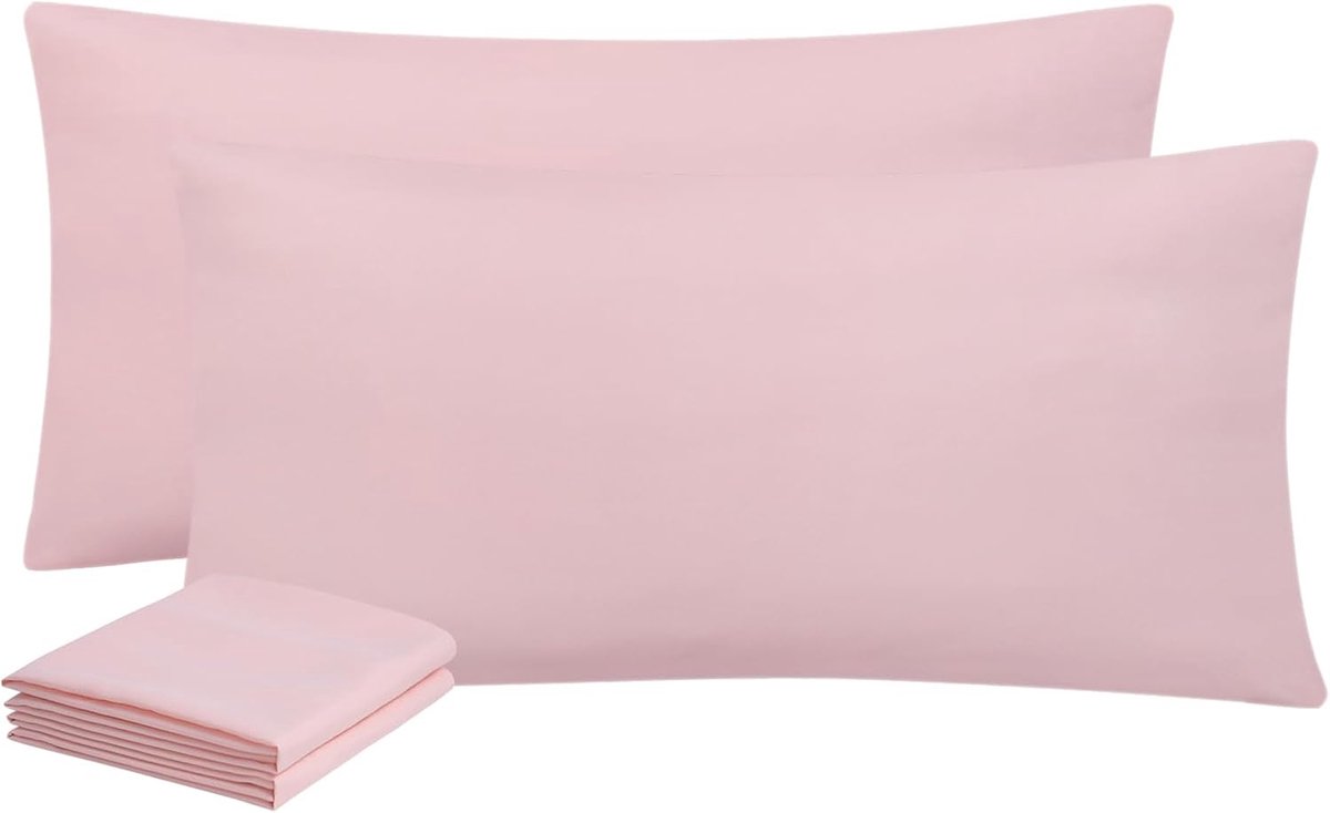 Kussensloop 40 x 80 cm, set van 2, hoofdkussenslopen 40 x 80 cm, roze, voor dames, met ritssluiting, van microvezel, zacht, 40 x 80 cm, kussensloop