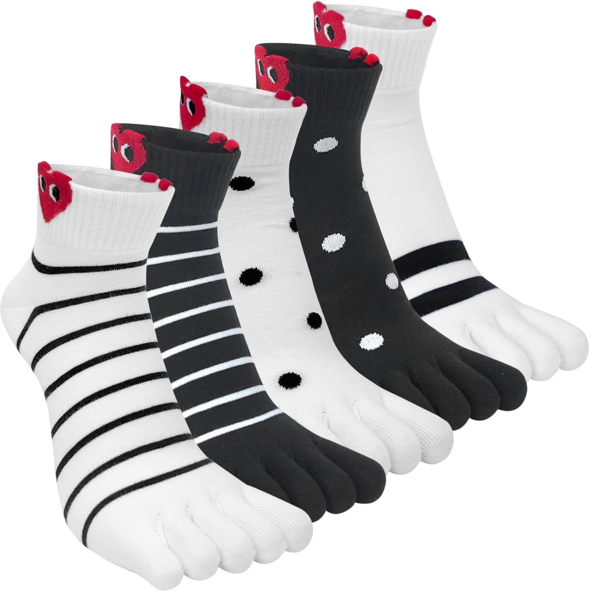 Sokken Katoenen sokken met vijf vingers Korte sokken Enkelsokken Leuke kleurrijke dierenfruitpatroon Sneakersokken Nieuwe sportsokken met tenen Enkele maat: 35-40/5 paar