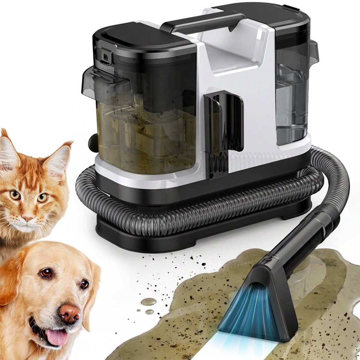 Tapijtreiniger - Waterstofzuiger - Meubelreiniger - Textielreiniger - 600W - 18000Pa - 2 Tanks - 1,8L + 0,8L - 55°C Warm Water - Vlekkenreiniger - Voor Bank & Matras & Tapijt & Auto