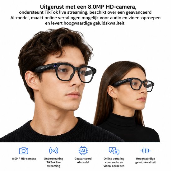 Assortix Camera Bril met AI – 8MP Camera – AI Vertaling – Bluetooth Bellen – Open-Ear Audio – Spraakassistent – Zwart — afbeelding 4