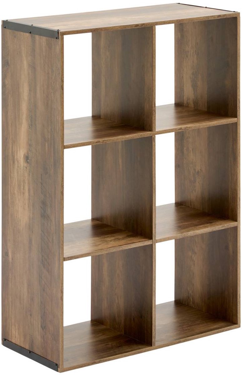 Plank met 6 vakken van hout en metaal MIX'N MODUL