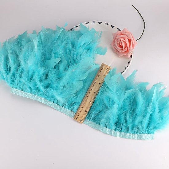 10-15 cm natuurlijke kalkoenveer band kalkoenveer rand fringen trim veerboord pluche veerbekleding voor doe-het-zelf knutselen naaien party bruiloft jurk kostuums decoratie medium roze 5 m — afbeelding 2