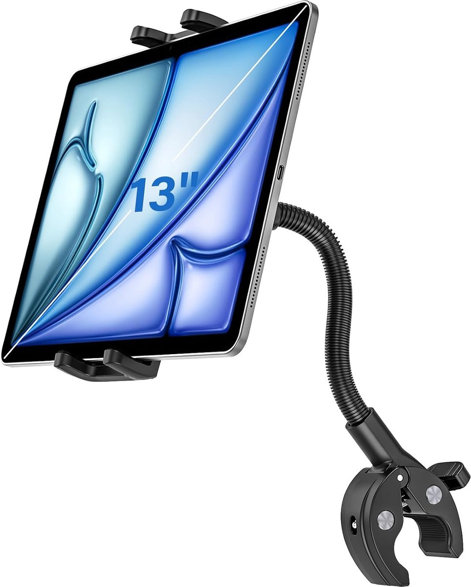 Tablethouder voor spinning fiets, zware belasting, zwanenhals, loopband, tablethouder, crosstrainer, hometrainer, stuur standaard voor iPad Pro 12.9 Mini Air, Tab, Z Fold, iPhone, 4-13 inch
