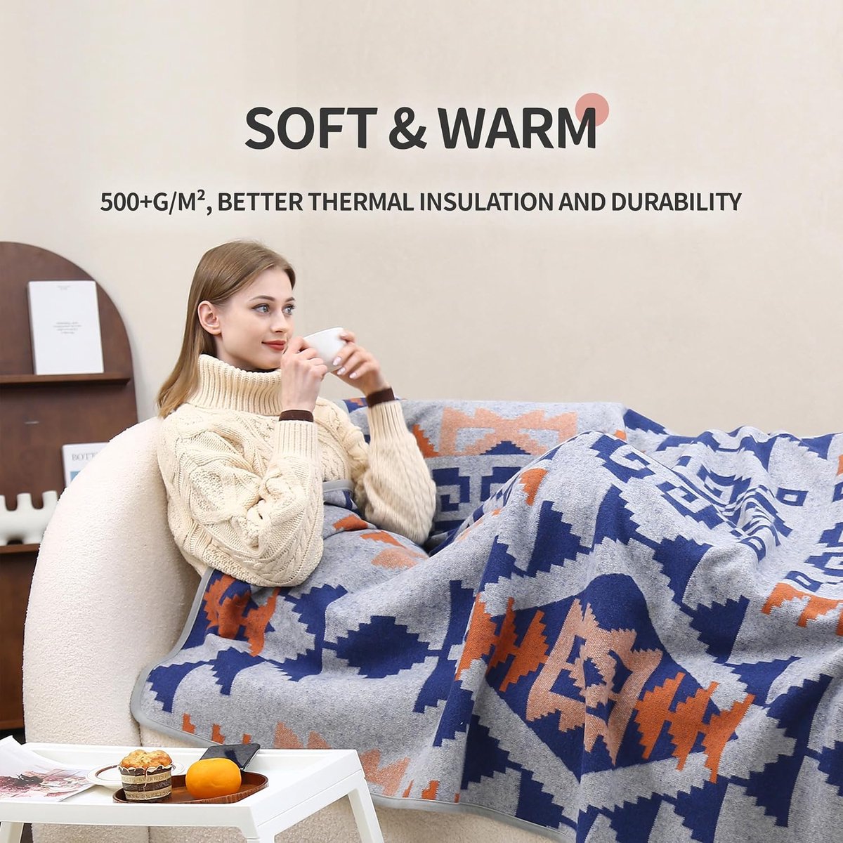 Merinowol kampdeken - warme dikke wasbare grote plaid - geweldig outdoor camping slaapdeken alle seizoenen Indiase stijl 79 x 63