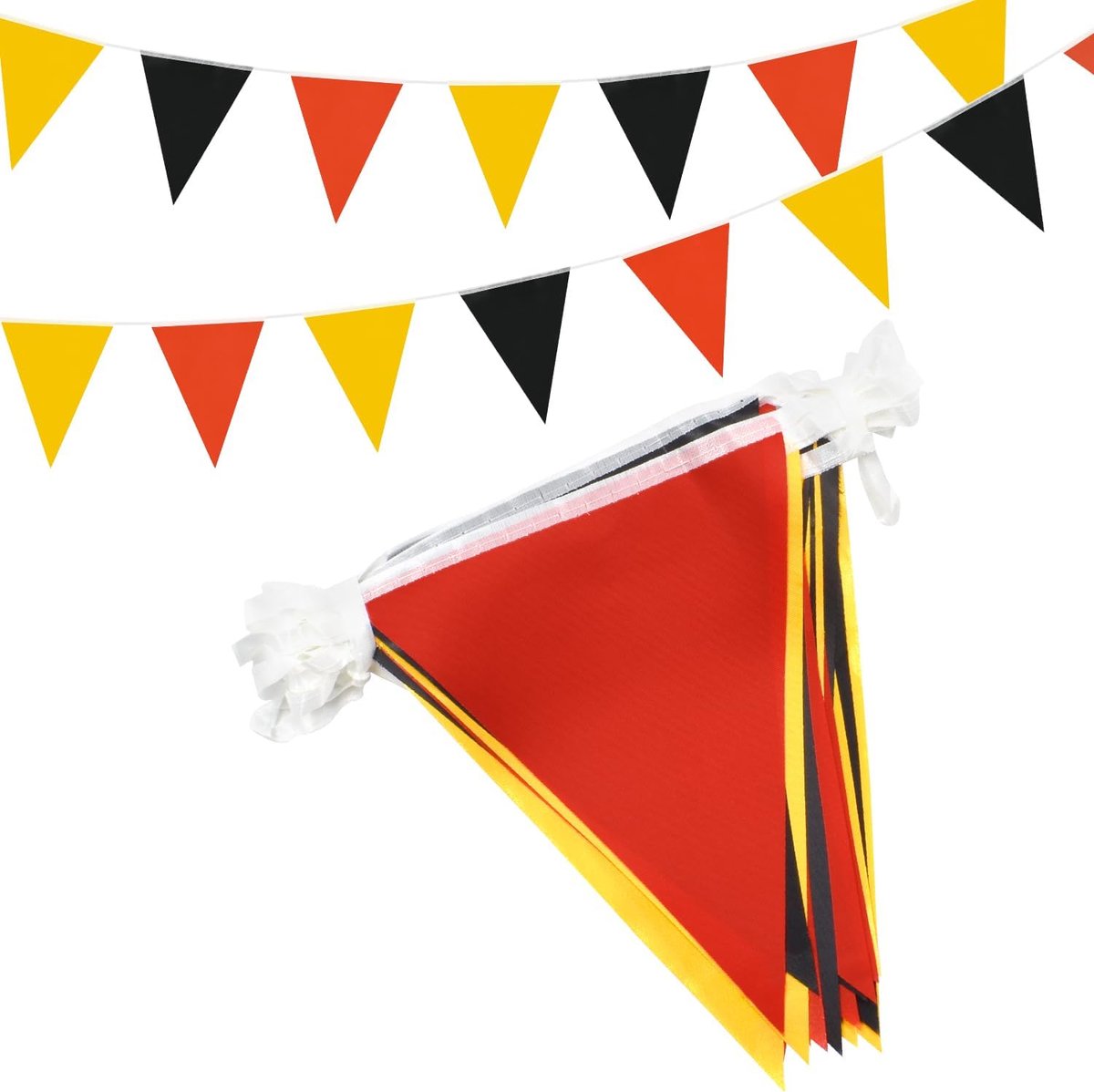 20M Geel-Zwart en Rode Vlaggenlijn Banner Party Decoratie, 52 stuks Waterdichte Wimpel voor Indoor Outdoor Verjaardag Wieden Party Baby Shower Tuin Woondecoraties
