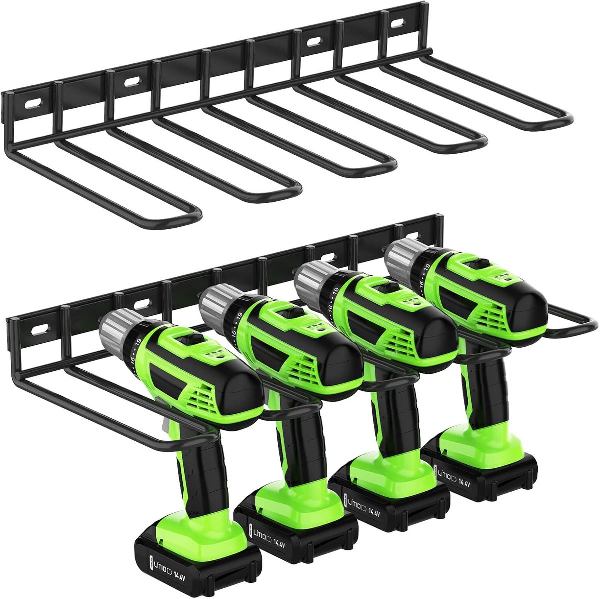 Opbergsysteem voor elektrisch gereedschap, wandmontage, verdikte robuuste boorhouder, opbergrek voor boren, organizer voor draadloos gereedschap van DeWALT, Milwaukee, Ryobi, verpakking met 2