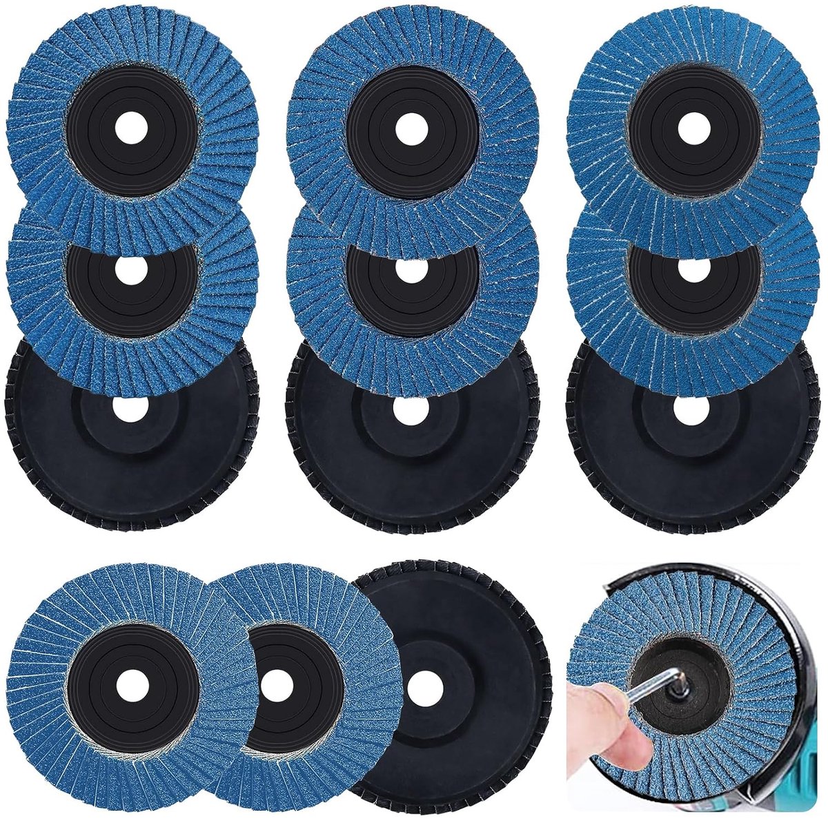 12 stuks lamellenschijf, lamellenschijf 76 mm, korrel 40/60/80/120 lamellenschijven, lamellenschijven voor haakse slijpers en polijstmachines (Blauw)