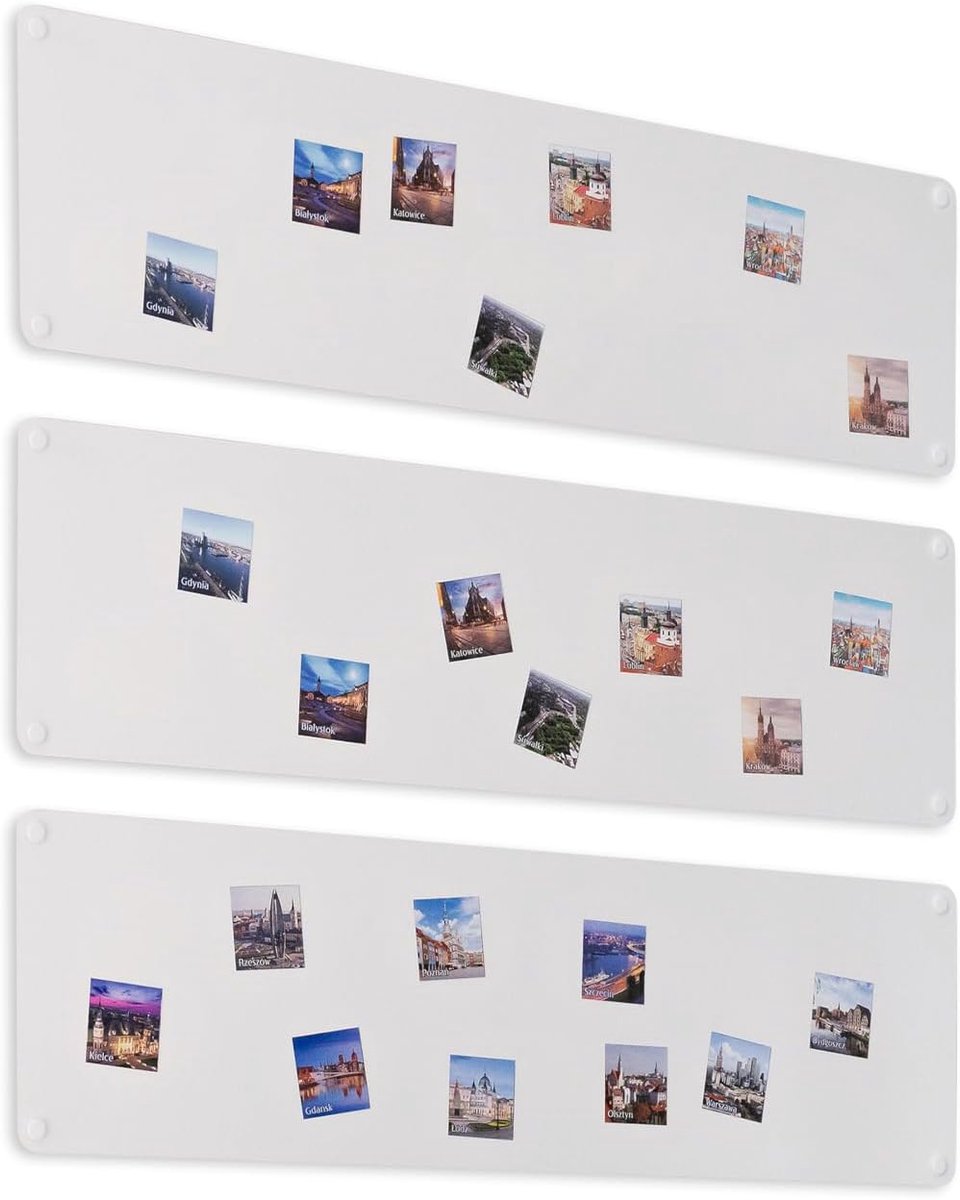 3x Licht Magneetbord Wit 62,5x20 cm Roestvrij Staal Prikbord Magnetisch Groot Keuken, Kantoor, Kinderkamer
